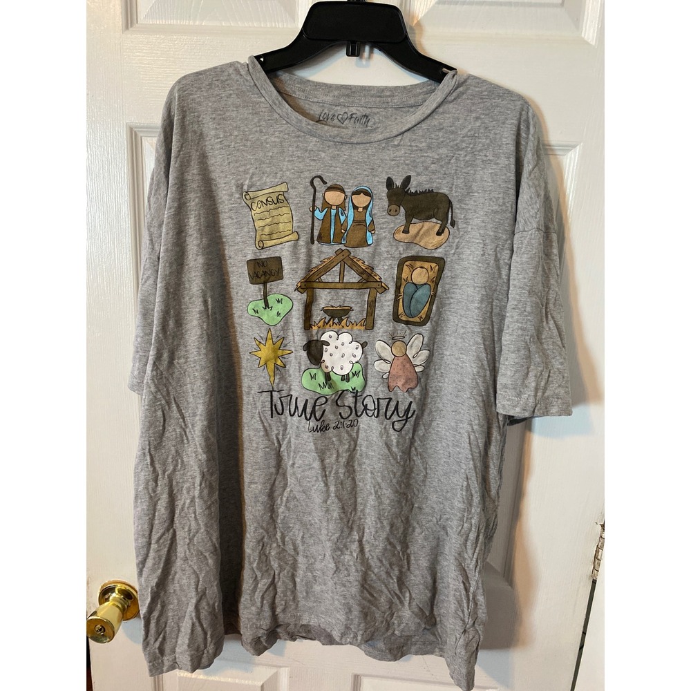 Love in Faith True Story Luke 2:1-20 Christian Christmas Tee Gray 3X